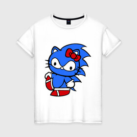 Женская футболка хлопок с принтом Kitty Sonic в Тюмени, 100% хлопок | прямой крой, круглый вырез горловины, длина до линии бедер, слегка спущенное плечо | 