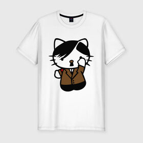 Мужская футболка премиум с принтом Kitty Hitler в Тюмени, 92% хлопок, 8% лайкра | приталенный силуэт, круглый вырез ворота, длина до линии бедра, короткий рукав | Тематика изображения на принте: kitty hitler | кошки | прикольные картинки