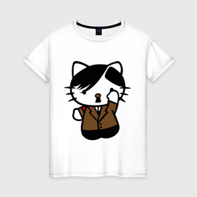 Женская футболка хлопок с принтом Kitty Hitler в Тюмени, 100% хлопок | прямой крой, круглый вырез горловины, длина до линии бедер, слегка спущенное плечо | kitty hitler | кошки | прикольные картинки