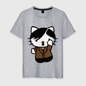 Мужская футболка хлопок с принтом Kitty Hitler в Тюмени, 100% хлопок | прямой крой, круглый вырез горловины, длина до линии бедер, слегка спущенное плечо. | kitty hitler | кошки | прикольные картинки