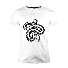 Мужская футболка премиум с принтом Силуэт змеи в Тюмени, 92% хлопок, 8% лайкра | приталенный силуэт, круглый вырез ворота, длина до линии бедра, короткий рукав | Тематика изображения на принте: животные | змеиная кожа | змея | прикольные картинки | силуэт змеи