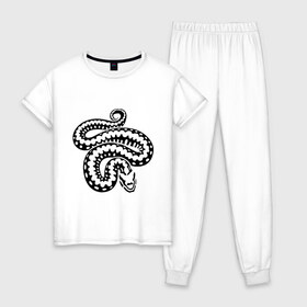 Женская пижама хлопок с принтом Силуэт змеи в Тюмени, 100% хлопок | брюки и футболка прямого кроя, без карманов, на брюках мягкая резинка на поясе и по низу штанин | животные | змеиная кожа | змея | прикольные картинки | силуэт змеи