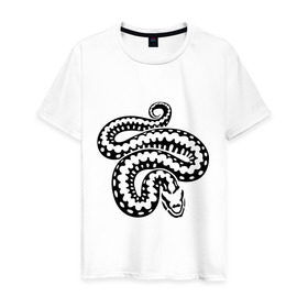 Мужская футболка хлопок с принтом Силуэт змеи в Тюмени, 100% хлопок | прямой крой, круглый вырез горловины, длина до линии бедер, слегка спущенное плечо. | Тематика изображения на принте: животные | змеиная кожа | змея | прикольные картинки | силуэт змеи