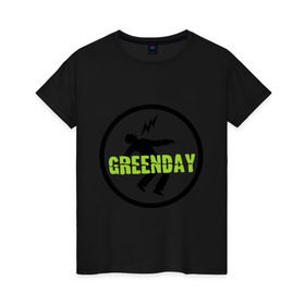 Женская футболка хлопок с принтом Green Day Circle в Тюмени, 100% хлопок | прямой крой, круглый вырез горловины, длина до линии бедер, слегка спущенное плечо | green day circle | зеленый день | музыка | рок