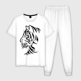 Мужская пижама хлопок с принтом Тигр тату в Тюмени, 100% хлопок | брюки и футболка прямого кроя, без карманов, на брюках мягкая резинка на поясе и по низу штанин
 | татуировки