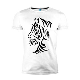 Мужская футболка премиум с принтом Тигр тату в Тюмени, 92% хлопок, 8% лайкра | приталенный силуэт, круглый вырез ворота, длина до линии бедра, короткий рукав | Тематика изображения на принте: татуировки