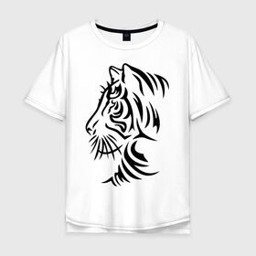 Мужская футболка хлопок Oversize с принтом Тигр тату в Тюмени, 100% хлопок | свободный крой, круглый ворот, “спинка” длиннее передней части | Тематика изображения на принте: татуировки