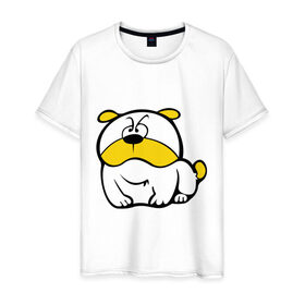 Мужская футболка хлопок с принтом Собачка в Тюмени, 100% хлопок | прямой крой, круглый вырез горловины, длина до линии бедер, слегка спущенное плечо. | бульдог | животные | песик | собака | собачка