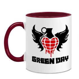 Кружка двухцветная с принтом Green Day Wings в Тюмени, керамика | объем — 330 мл, диаметр — 80 мм. Цветная ручка и кайма сверху, в некоторых цветах — вся внутренняя часть | green day | green day wings | green day граната | heavy metal | metal | rock | trash metal | альтернатива | граната | грин дэй | квартет | метал | рок | рок группа | рок группы | трэш метал | хеви метал