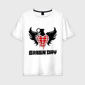 Женская футболка хлопок Oversize с принтом Green Day Wings в Тюмени, 100% хлопок | свободный крой, круглый ворот, спущенный рукав, длина до линии бедер
 | green day | green day wings | green day граната | heavy metal | metal | rock | trash metal | альтернатива | граната | грин дэй | квартет | метал | рок | рок группа | рок группы | трэш метал | хеви метал