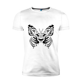 Мужская футболка премиум с принтом Тигровая бабочка в Тюмени, 92% хлопок, 8% лайкра | приталенный силуэт, круглый вырез ворота, длина до линии бедра, короткий рукав | Тематика изображения на принте: животные | иллюзия | полет мотылька | прикольные картинки | тигровая бабочка