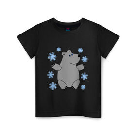 Детская футболка хлопок с принтом Белый мишка в Тюмени, 100% хлопок | круглый вырез горловины, полуприлегающий силуэт, длина до линии бедер | белый медведь | белый мишка | животные | мишка с в снежинках | новогодний мишка | новый год