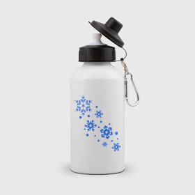 Бутылка спортивная с принтом Снежинки (snowflakes) в Тюмени, металл | емкость — 500 мл, в комплекте две пластиковые крышки и карабин для крепления | Тематика изображения на принте: 