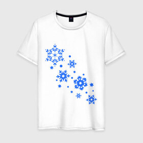 Мужская футболка хлопок с принтом Снежинки (snowflakes) в Тюмени, 100% хлопок | прямой крой, круглый вырез горловины, длина до линии бедер, слегка спущенное плечо. | Тематика изображения на принте: 