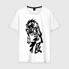 Мужская футболка хлопок с принтом Волк в Тюмени, 100% хлопок | прямой крой, круглый вырез горловины, длина до линии бедер, слегка спущенное плечо. | Тематика изображения на принте: media | волк | злой волк | прыжок волка | трайблы и узоры | хищник