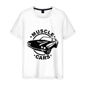 Мужская футболка хлопок с принтом Muscle cars в Тюмени, 100% хлопок | прямой крой, круглый вырез горловины, длина до линии бедер, слегка спущенное плечо. | Тематика изображения на принте: muscle cars | автомобильные | гонки | машина | тачка