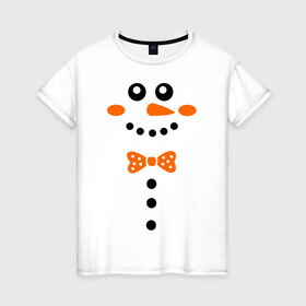 Женская футболка хлопок с принтом Снеговик. в Тюмени, 100% хлопок | прямой крой, круглый вырез горловины, длина до линии бедер, слегка спущенное плечо | бабочка