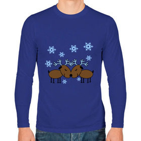 Мужской лонгслив хлопок с принтом Влюбленные олени в Тюмени, 100% хлопок |  | влюбленные олени | новый год | олени | снежинки