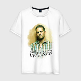 Мужская футболка хлопок с принтом Paul Walker в Тюмени, 100% хлопок | прямой крой, круглый вырез горловины, длина до линии бедер, слегка спущенное плечо. | paul walker | актер | пол уокер