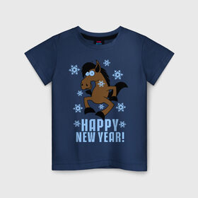 Детская футболка хлопок с принтом Новогодняя Лошадка в Тюмени, 100% хлопок | круглый вырез горловины, полуприлегающий силуэт, длина до линии бедер | happy new year | идеи подарков | конь | лошадка | новогодняя лошадка | новый год | новый год 2014