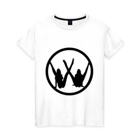 Женская футболка хлопок с принтом Две девушки значок в Тюмени, 100% хлопок | прямой крой, круглый вырез горловины, длина до линии бедер, слегка спущенное плечо | девушки | логотип | фольксваген