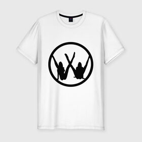 Мужская футболка премиум с принтом Две девушки значок в Тюмени, 92% хлопок, 8% лайкра | приталенный силуэт, круглый вырез ворота, длина до линии бедра, короткий рукав | девушки | логотип | фольксваген