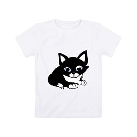 Детская футболка хлопок с принтом Кошечка в Тюмени, 100% хлопок | круглый вырез горловины, полуприлегающий силуэт, длина до линии бедер | киска | кошечка | кошка с белым хвостиком | мяу | черная кошка