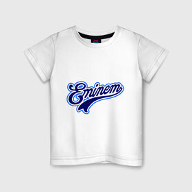 Детская футболка хлопок с принтом Eminem logo blue в Тюмени, 100% хлопок | круглый вырез горловины, полуприлегающий силуэт, длина до линии бедер | bad | berzerk | eminem | gangsta | gansta | hip | hip hop | hop | rap | shady | shady records | еп | рэп | рэпчина | хип | хип хоп | хоп | эминем