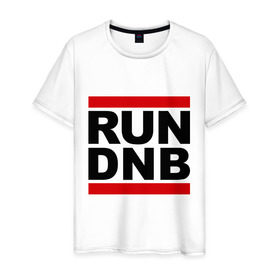Мужская футболка хлопок с принтом RUN DNB в Тюмени, 100% хлопок | прямой крой, круглый вырез горловины, длина до линии бедер, слегка спущенное плечо. | dnb | run | run dnb | музыка | электронная