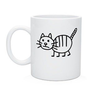Кружка с принтом Рисунок кота в Тюмени, керамика | объем — 330 мл, диаметр — 80 мм. Принт наносится на бока кружки, можно сделать два разных изображения | кот | кот с тремя полосками | котик | рисунок кота | смешной кот | усы