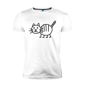 Мужская футболка премиум с принтом Рисунок кота в Тюмени, 92% хлопок, 8% лайкра | приталенный силуэт, круглый вырез ворота, длина до линии бедра, короткий рукав | кот | кот с тремя полосками | котик | рисунок кота | смешной кот | усы