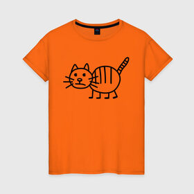 Женская футболка хлопок с принтом Рисунок кота в Тюмени, 100% хлопок | прямой крой, круглый вырез горловины, длина до линии бедер, слегка спущенное плечо | кот | кот с тремя полосками | котик | рисунок кота | смешной кот | усы