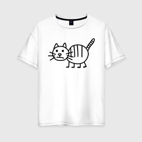 Женская футболка хлопок Oversize с принтом Рисунок кота в Тюмени, 100% хлопок | свободный крой, круглый ворот, спущенный рукав, длина до линии бедер
 | кот | кот с тремя полосками | котик | рисунок кота | смешной кот | усы