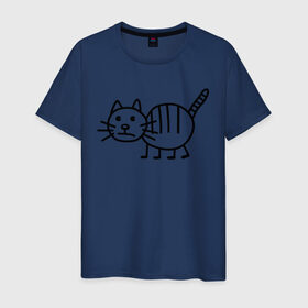 Мужская футболка хлопок с принтом Рисунок кота в Тюмени, 100% хлопок | прямой крой, круглый вырез горловины, длина до линии бедер, слегка спущенное плечо. | Тематика изображения на принте: кот | кот с тремя полосками | котик | рисунок кота | смешной кот | усы