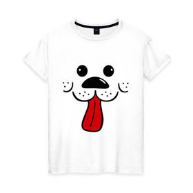 Женская футболка хлопок с принтом Радостный песик в Тюмени, 100% хлопок | прямой крой, круглый вырез горловины, длина до линии бедер, слегка спущенное плечо | пёсик | радостный песик | собака | язык