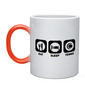Кружка хамелеон с принтом Eat Sleep Tennis (Еда, Сон, Теннис) в Тюмени, керамика | меняет цвет при нагревании, емкость 330 мл | eat sleep tennis | еда | сон | спорт | теннис