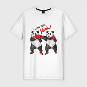 Мужская футболка премиум с принтом Look the Hook в Тюмени, 92% хлопок, 8% лайкра | приталенный силуэт, круглый вырез ворота, длина до линии бедра, короткий рукав | панда