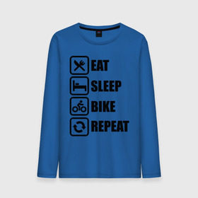 Мужской лонгслив хлопок с принтом Eat Sleep Bike Repeat в Тюмени, 100% хлопок |  | bike | eat | eat sleep bike repeat | repeat | sleep | велоспорт | кровать | спорт