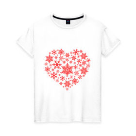 Женская футболка хлопок с принтом Снежное сердце в Тюмени, 100% хлопок | прямой крой, круглый вырез горловины, длина до линии бедер, слегка спущенное плечо | новый год | новый год 2014 | подарки | праздник | сердечко | снег | снежное сердце | холодное сердце