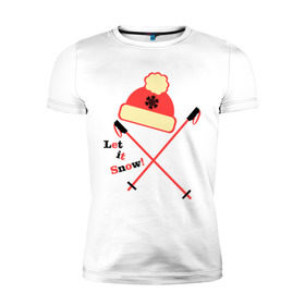 Мужская футболка премиум с принтом Let it Snow в Тюмени, 92% хлопок, 8% лайкра | приталенный силуэт, круглый вырез ворота, длина до линии бедра, короткий рукав | let it snow | зимние виды спорта | лыжи | олимпиада | палки | снег | снежинка | спорт | шапка