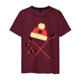Мужская футболка хлопок с принтом Let it Snow в Тюмени, 100% хлопок | прямой крой, круглый вырез горловины, длина до линии бедер, слегка спущенное плечо. | let it snow | зимние виды спорта | лыжи | олимпиада | палки | снег | снежинка | спорт | шапка