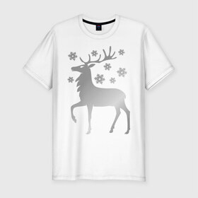 Мужская футболка премиум с принтом Олень в Тюмени, 92% хлопок, 8% лайкра | приталенный силуэт, круглый вырез ворота, длина до линии бедра, короткий рукав | новогодний подарок | олень и  снежинки | с новым годом | северный олень | снег | снежинки