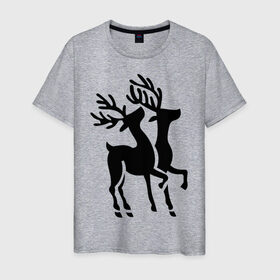 Мужская футболка хлопок с принтом Новогодние олени. в Тюмени, 100% хлопок | прямой крой, круглый вырез горловины, длина до линии бедер, слегка спущенное плечо. | 2014 | новогодние олени | новый год | подарки | упряжка