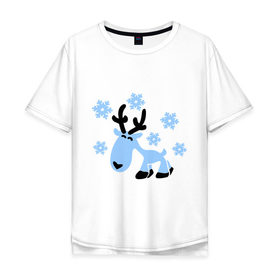 Мужская футболка хлопок Oversize с принтом Няшный олень. в Тюмени, 100% хлопок | свободный крой, круглый ворот, “спинка” длиннее передней части | новогодний подарок | няшный олень | олень | олень и снег | с новым годом | снег | снежинки