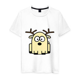 Мужская футболка хлопок с принтом Забавный олень в Тюмени, 100% хлопок | прямой крой, круглый вырез горловины, длина до линии бедер, слегка спущенное плечо. | новогодний подарок | олень | олень и снег | с новым годом | снег | снежинки