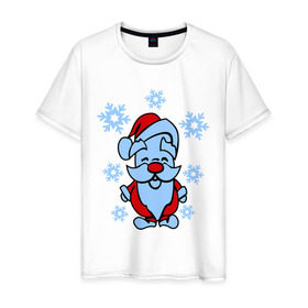Мужская футболка хлопок с принтом Дед Мороз в снегу в Тюмени, 100% хлопок | прямой крой, круглый вырез горловины, длина до линии бедер, слегка спущенное плечо. | Тематика изображения на принте: 2014 год | дед мороз и снегновый год | дедушка  мороз | новогодний подарок | с новым годом | санта | снег | снежинки