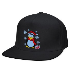 Кепка снепбек с прямым козырьком с принтом Пингвин в новогодней шапке в Тюмени, хлопок 100% |  | Тематика изображения на принте: пингвин