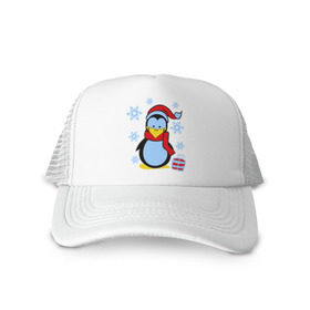 Кепка тракер с сеткой с принтом Пингвин в новогодней шапке в Тюмени, трикотажное полотно; задняя часть — сетка | длинный козырек, универсальный размер, пластиковая застежка | Тематика изображения на принте: пингвин