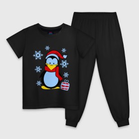 Детская пижама хлопок с принтом Пингвин в новогодней шапке в Тюмени, 100% хлопок |  брюки и футболка прямого кроя, без карманов, на брюках мягкая резинка на поясе и по низу штанин
 | пингвин