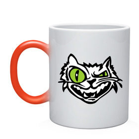 Кружка хамелеон с принтом Свирепый кот в Тюмени, керамика | меняет цвет при нагревании, емкость 330 мл | глаза | зеленные глаза | зубы | кот | кот с зеленными глаза | котяра | кошачий глаз | свирепый кот